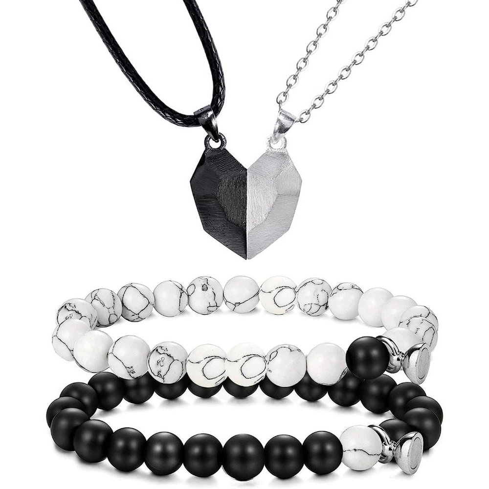 NEW 4Pcs Couples Bracelet Necklace Set Matching His and Hers Promise Lov…
